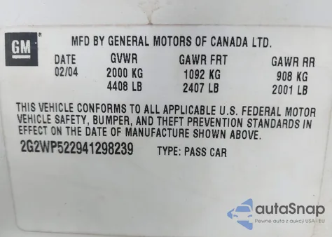 2004 Pontiac Grand Prix Gt from USA, damaged, VIN 2G2WP522941298239